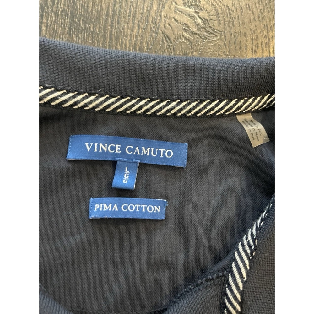 Vince Camuto Polo Mens Large Cuban Collar Pima Cotton Blue Short Sleeve - Picture 3 of 6